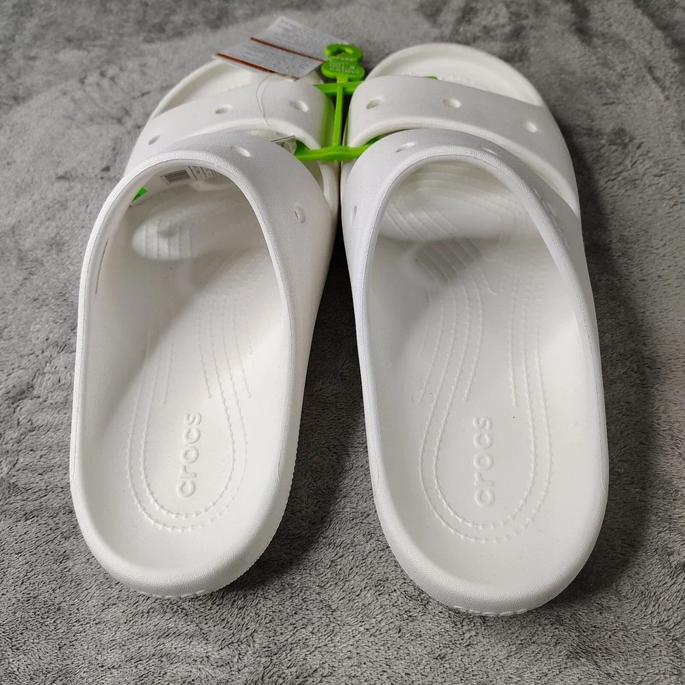 Crocs Classic Slide Sandals Mens 10 White Solid Two Strap Slip On Comfort‎